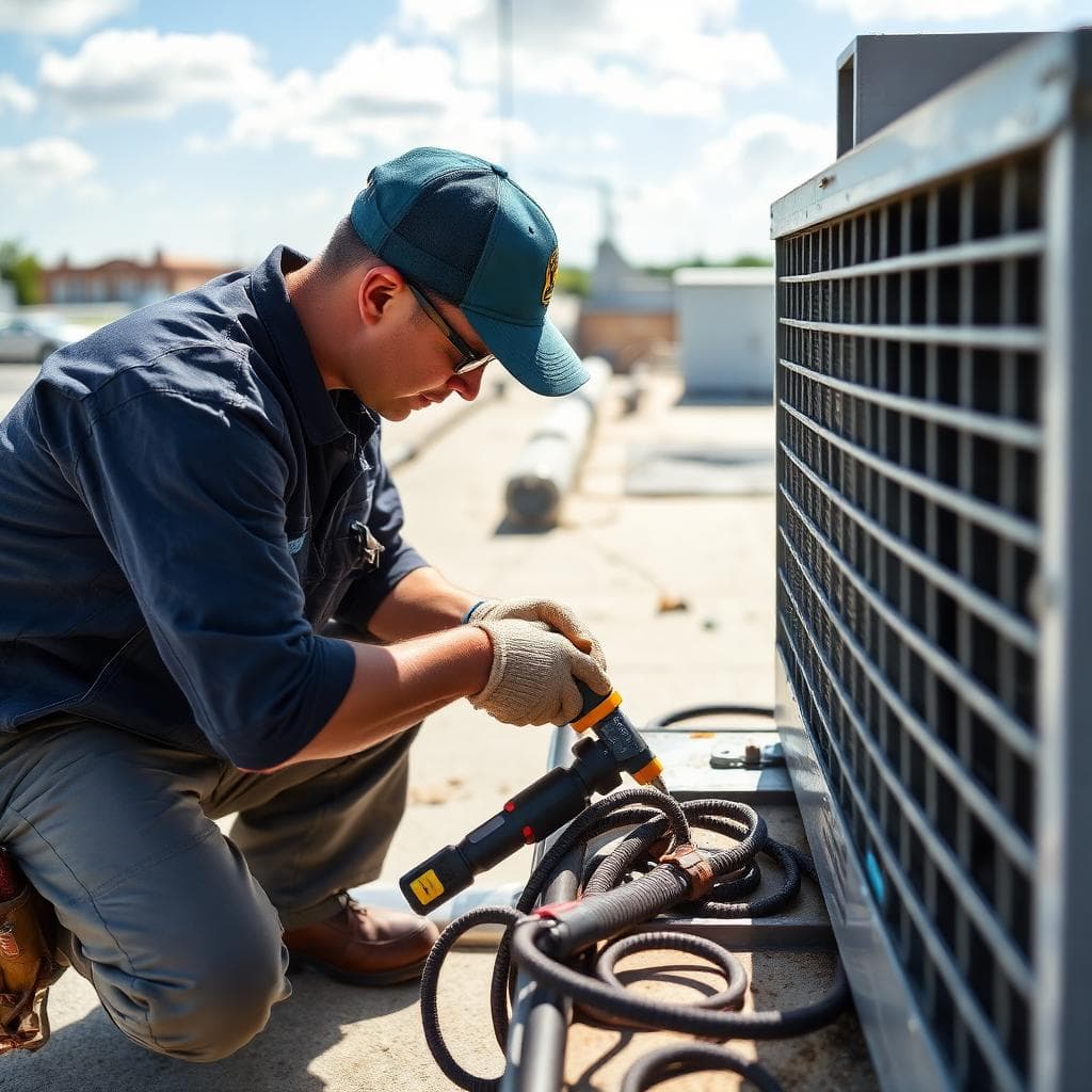 Technicien EURL SFCA effectuant la maintenance préventive d'un groupe frigorifique